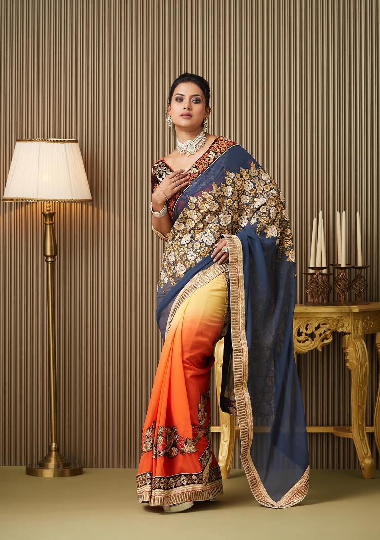 Multi Embroidered Georgette Saree Set