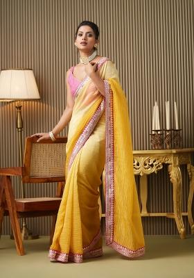 Yellow Embroidered Chiffon Saree Set