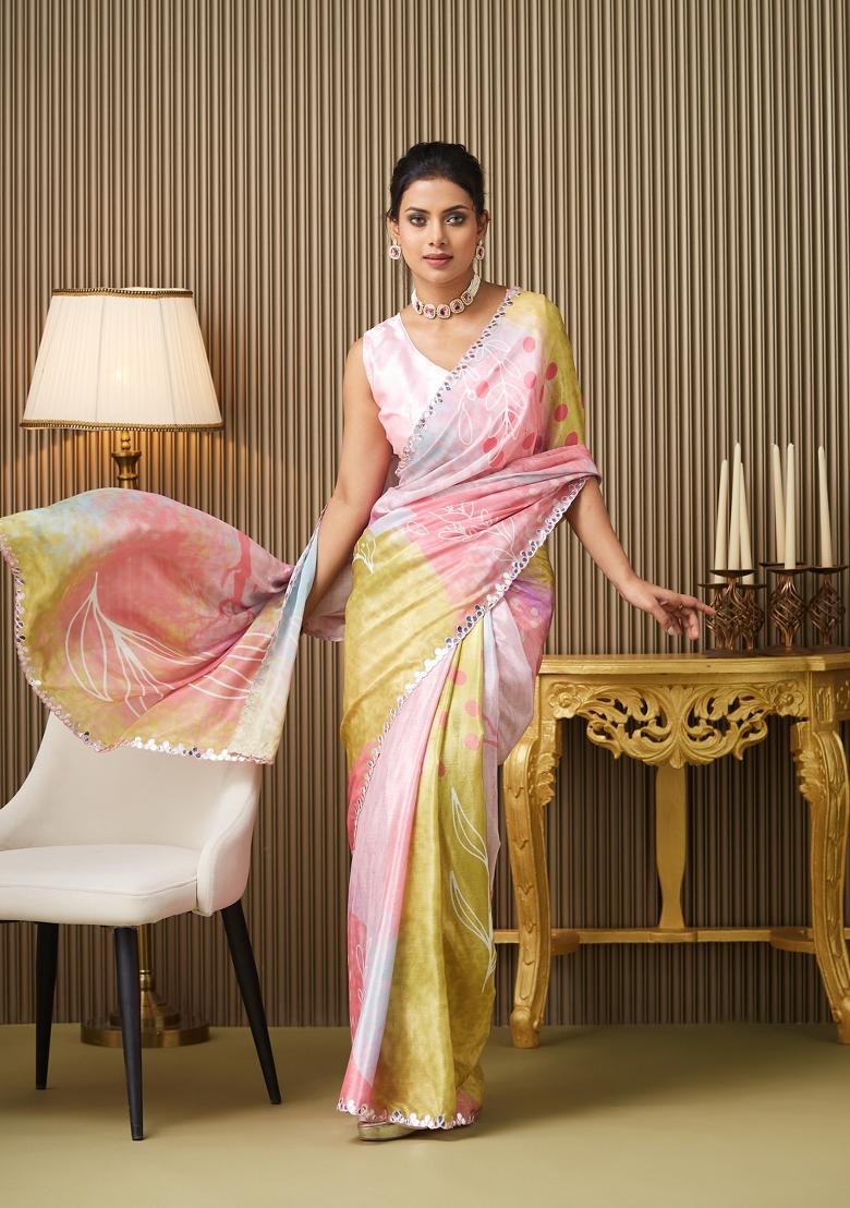 Multi Printed Chiffon Saree Set