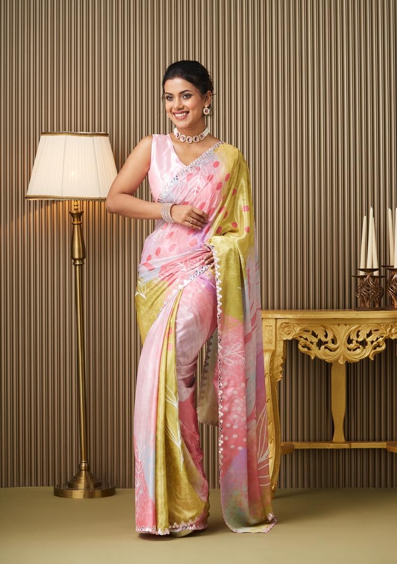 Multi Printed Chiffon Saree Set