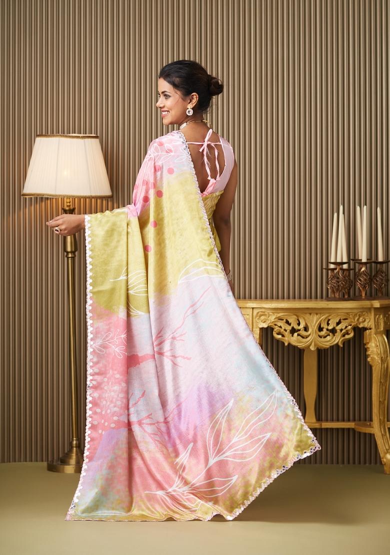 Multi Printed Chiffon Saree Set