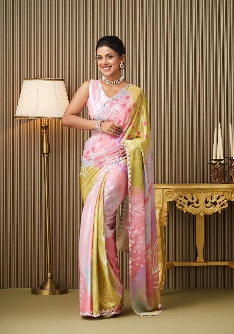 Multi Printed Chiffon Saree Set