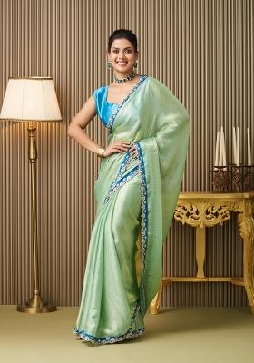Green Embroidered Chiffon Saree Set