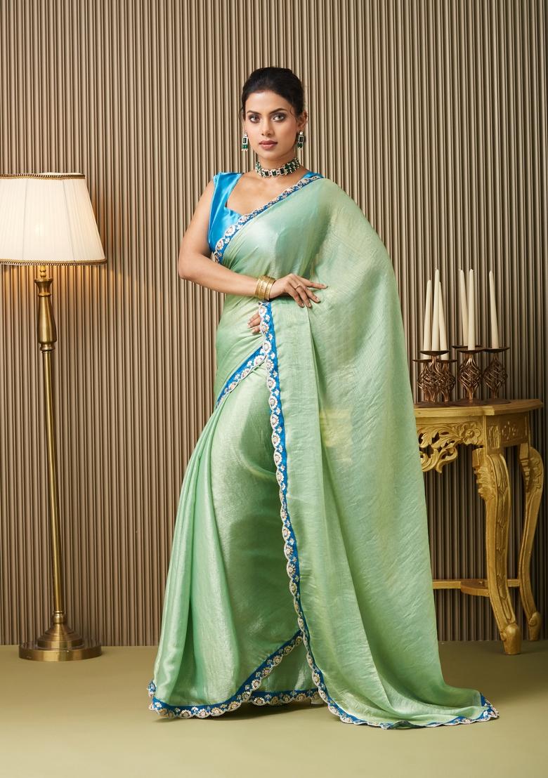 Green Embroidered Chiffon Saree Set