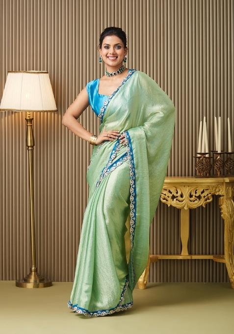 Green Embroidered Chiffon Saree Set