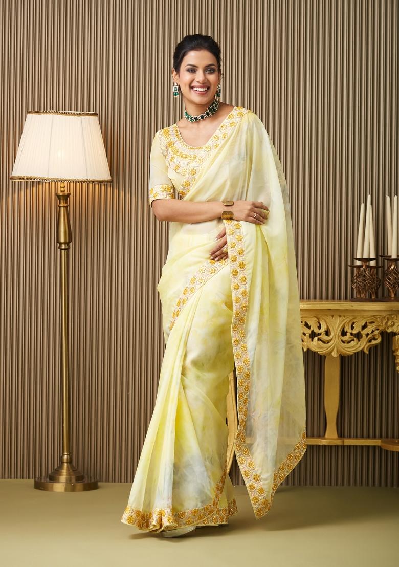 Yellow Embroidered Organza Saree Set