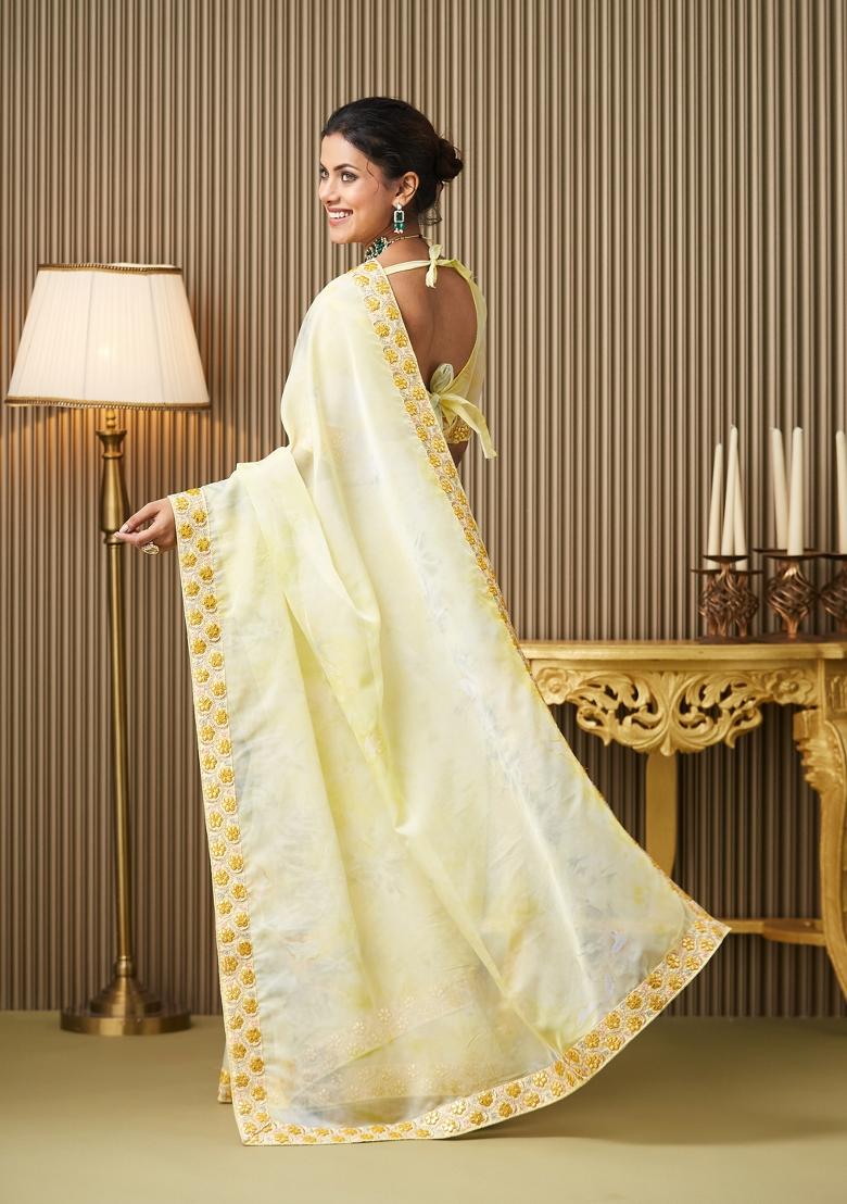 Yellow Embroidered Organza Saree Set