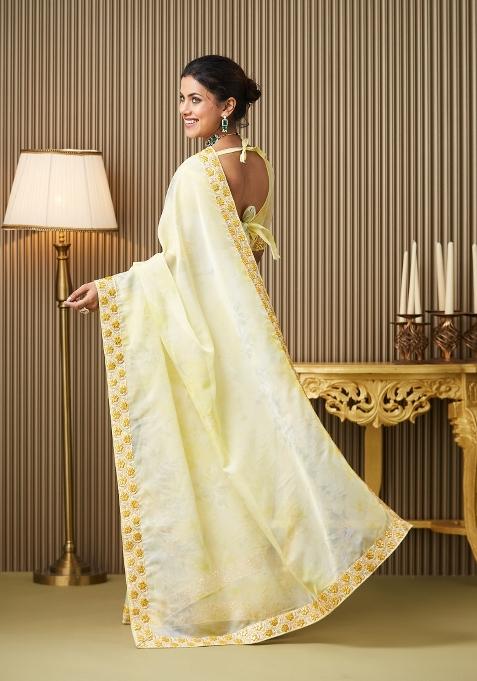 Yellow Embroidered Organza Saree Set