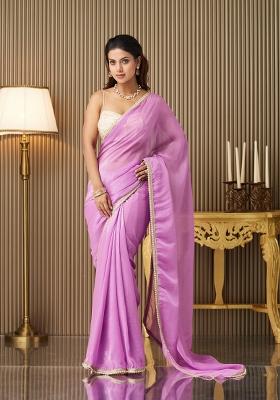Lavender Solid Chiffon Saree Set