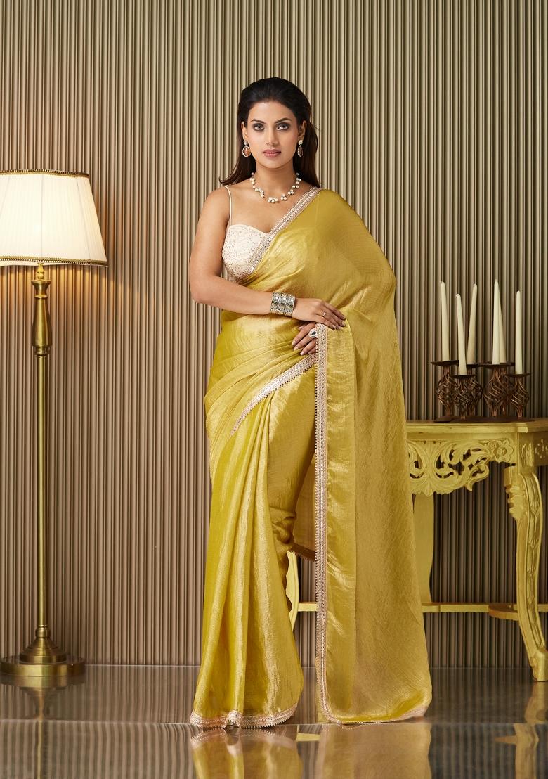 Gold Embellished Chiffon Saree Set
