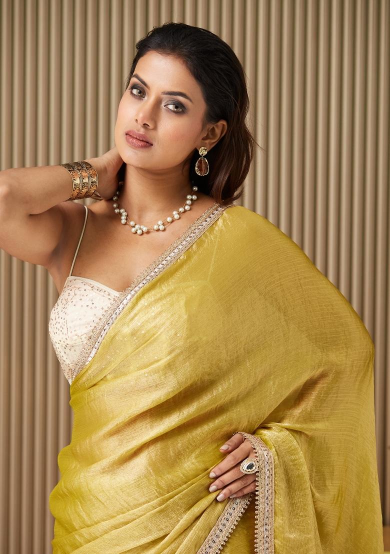 Gold Embellished Chiffon Saree Set