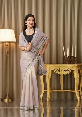 Lavender Embroidered Organza Saree Set