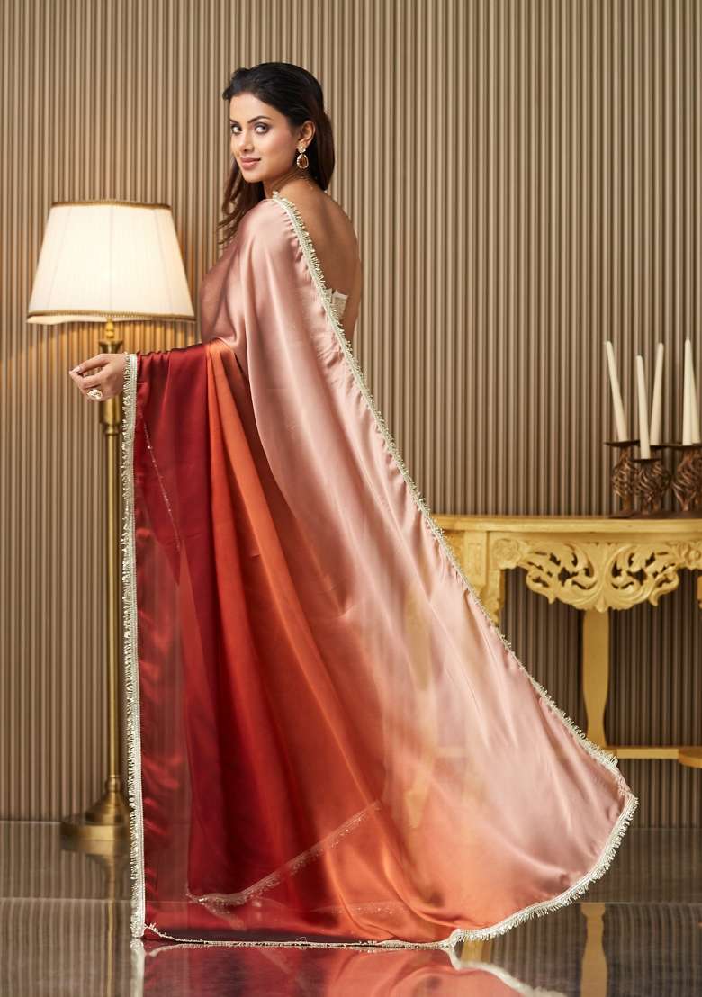 Brown Embellished Georgette Saree Set - Indya
