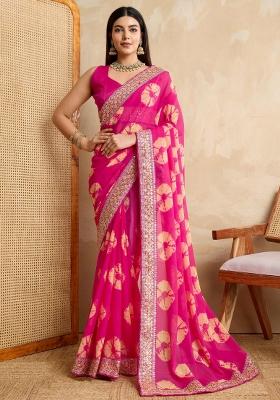 Pink Embroidered Georgette Saree Set