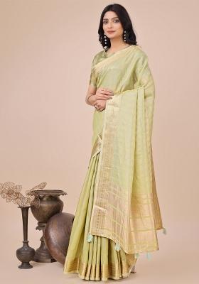 Pista Green Wevon Designer Organza Saree Set