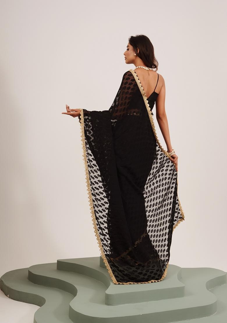 Black Embellished Brasso Saree Set