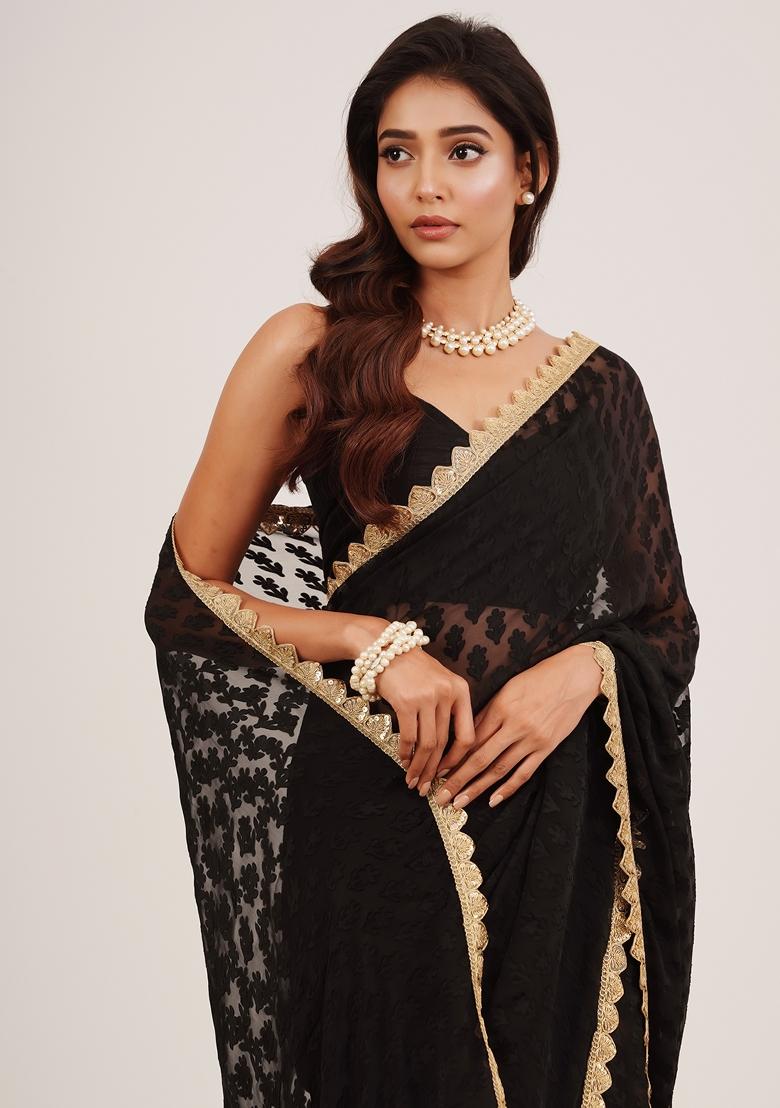 Black Embellished Brasso Saree Set