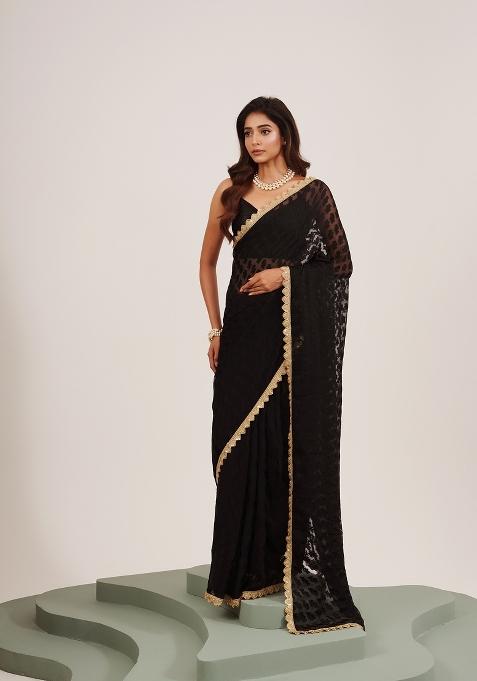 Black Embellished Brasso Saree Set