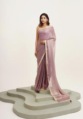 Lavender Sequinned Satin Saree Satin Saree Set