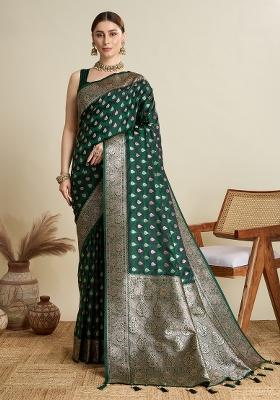 Green Wevon Jari Designer Satin Silk Saree Set
