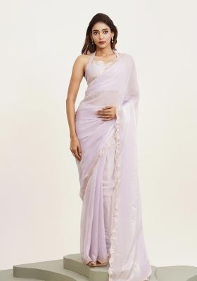 Lavender Embellished Tissue Saree Set