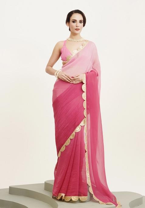 Pink Embellished Chiffon Saree Set