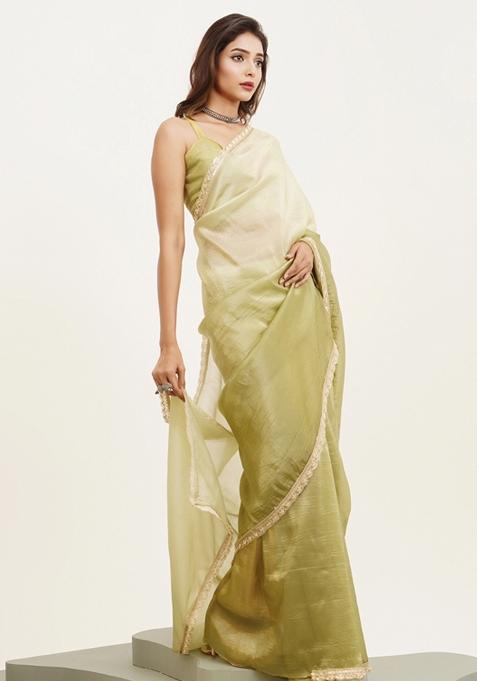 Pista Green Embellished Chiffon Saree Set