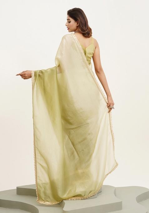 Pista Green Embellished Chiffon Saree Set