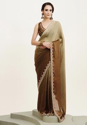 Green Embellished Satin Saree Set
