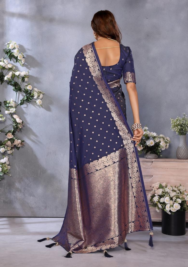 Blue Jacquard Weving Designer Banarasi Silk Saree Set