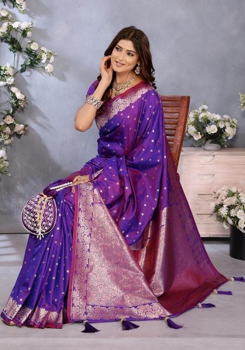 Purple Jacquard Weving Designer Banarasi Silk Saree Set