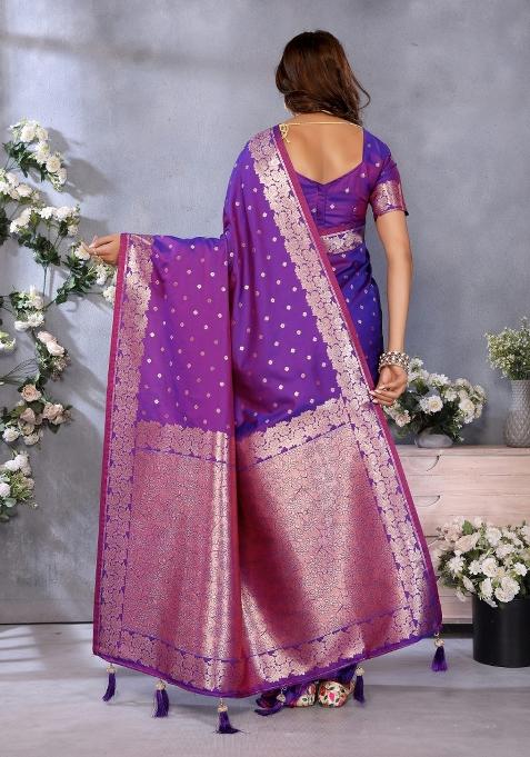 Purple Jacquard Weving Designer Banarasi Silk Saree Set