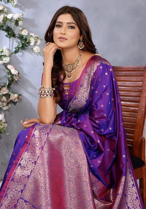 Purple Jacquard Weving Designer Banarasi Silk Saree Set