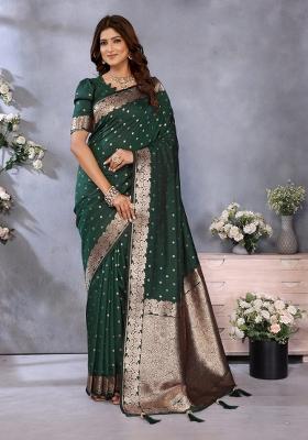 Green Jacquard Weving Designer Banarasi Silk Saree Set