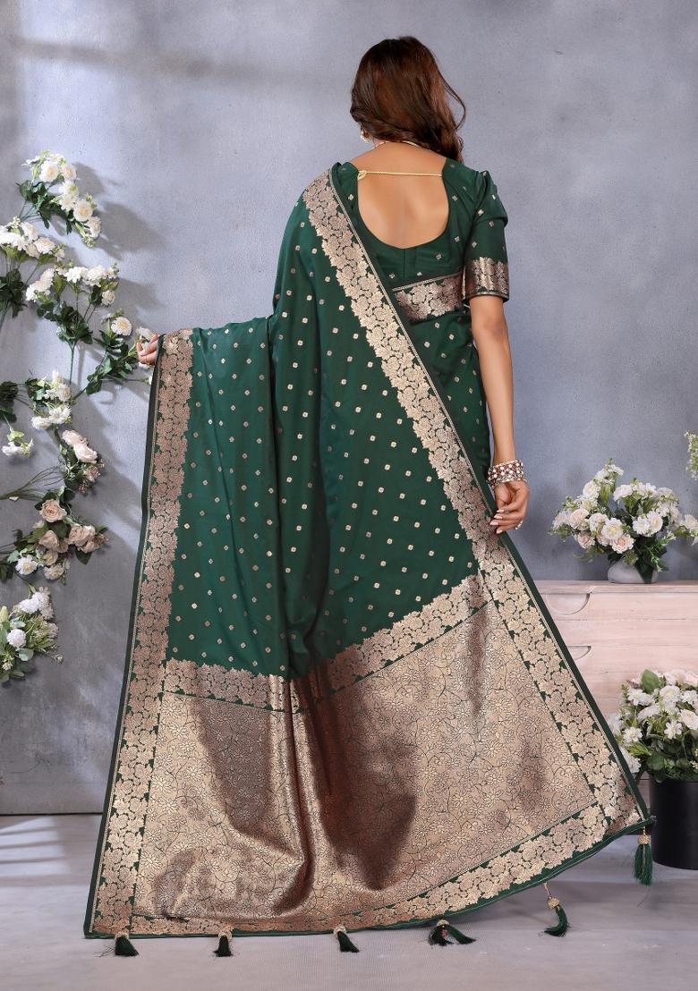 Green Jacquard Weving Designer Banarasi Silk Saree Set