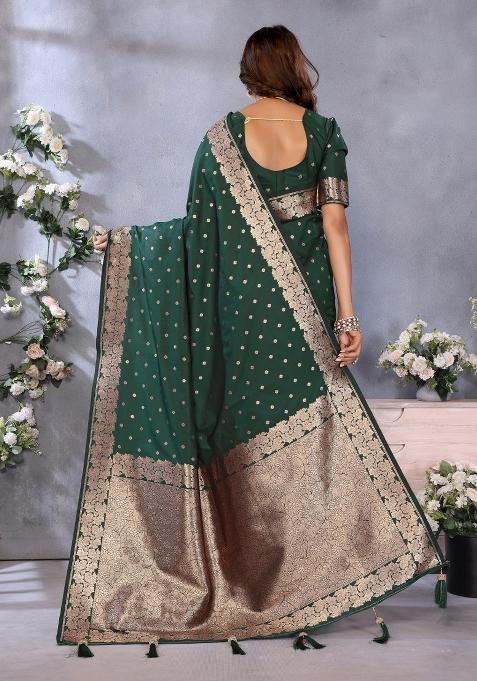 Green Jacquard Weving Designer Banarasi Silk Saree Set