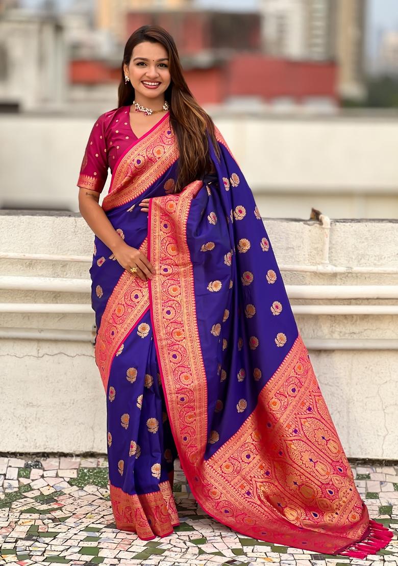 Voilet Wevon Meenakari Designer Soft Silk Saree Set