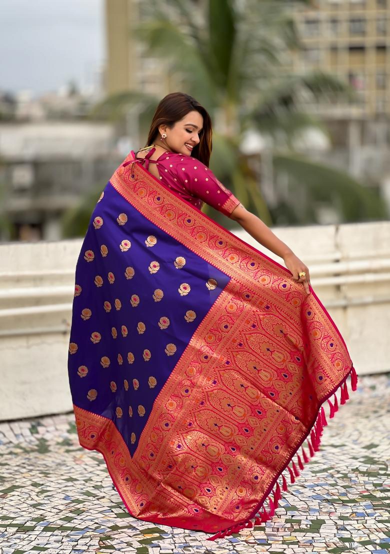 Voilet Wevon Meenakari Designer Soft Silk Saree Set