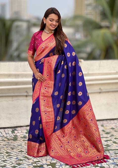 Voilet Wevon Meenakari Designer Soft Silk Saree Set