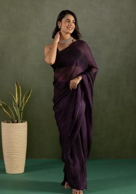 Purple Printed Designer Chiffon Pre Stitched Saree