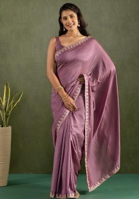 Purple Solid And Lace Border Chiffon Pre Stitched Saree