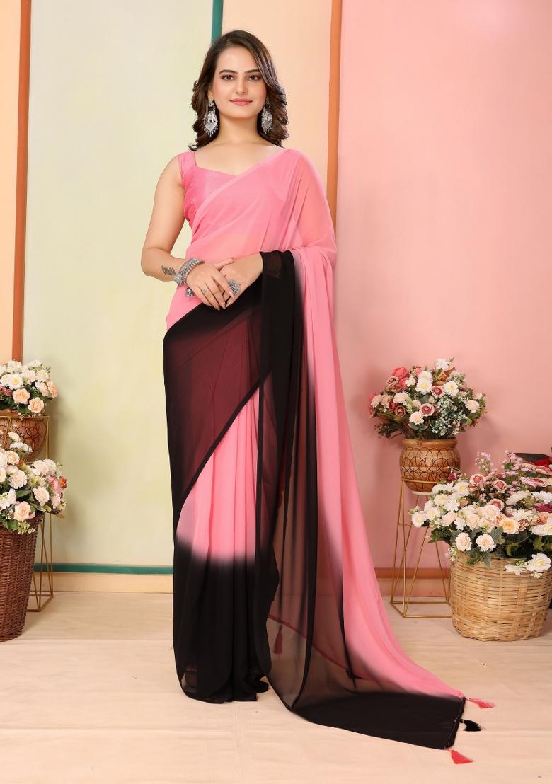Pink Pedding Color Printed Georgette Pre Stitched Saree