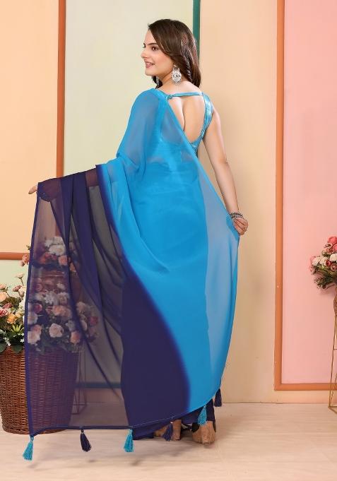 Blue Pedding Color Printed Georgette Pre Stitched Saree