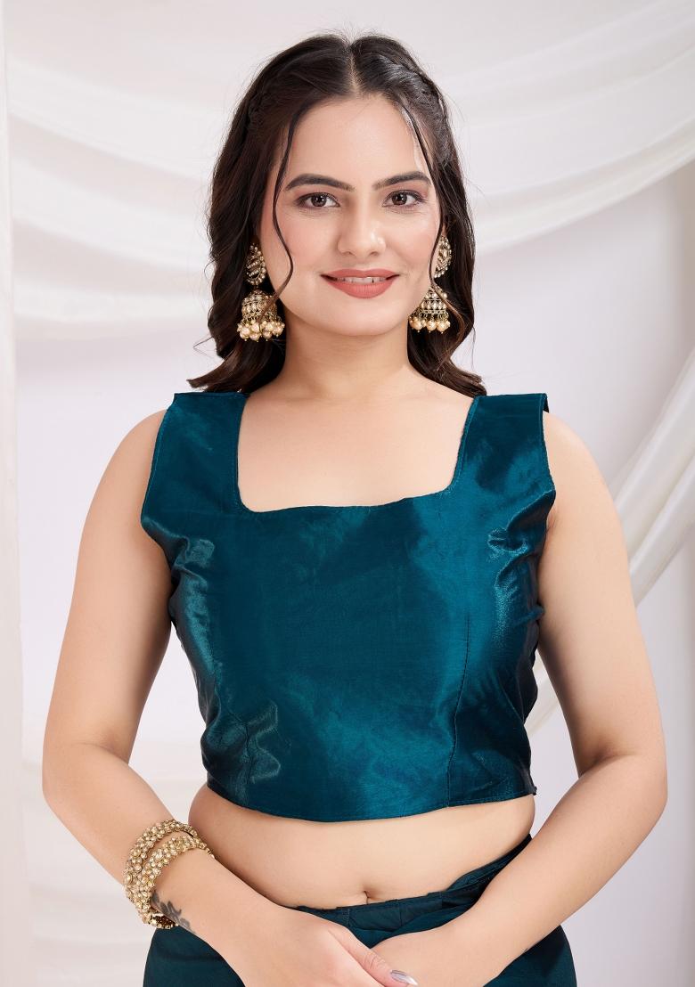 Teal Blue Diamond Work Rangoli Silk Pre Stitched Saree