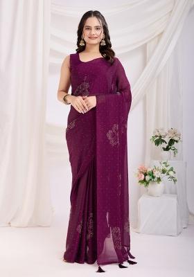 Purple Diamond Work Rangoli Silk Pre Stitched Saree