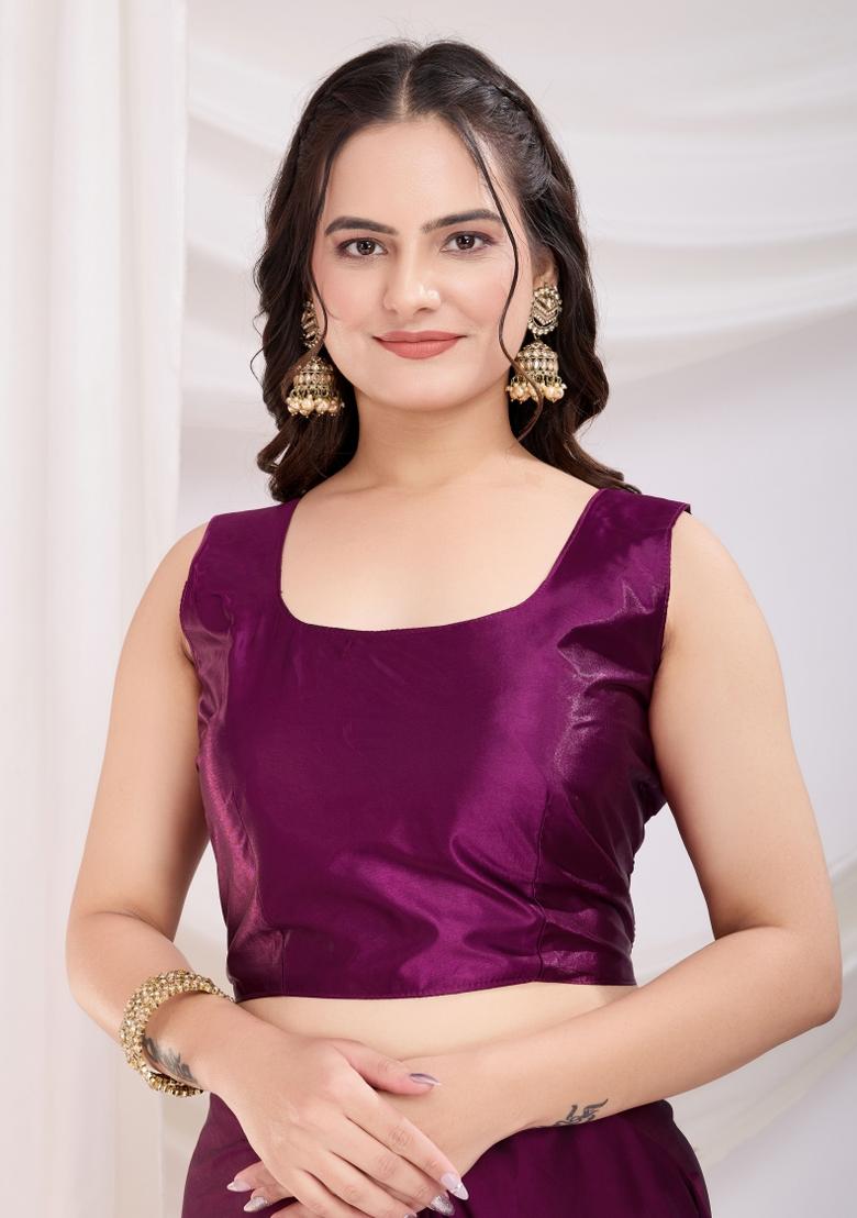 Purple Diamond Work Rangoli Silk Pre Stitched Saree