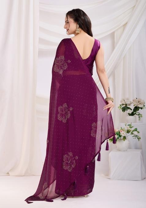 Purple Diamond Work Rangoli Silk Pre Stitched Saree