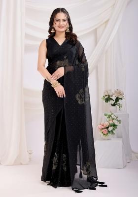 Black Diamond Work Rangoli Silk Pre Stitched Saree