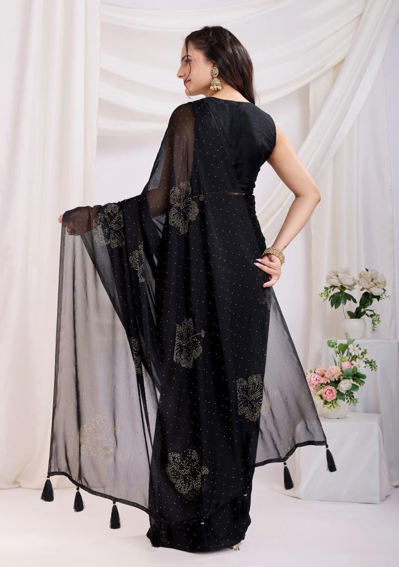 Black Diamond Work Rangoli Silk Pre Stitched Saree