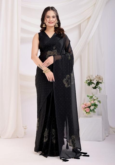 Black Diamond Work Rangoli Silk Pre Stitched Saree